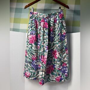 Vintage 80s Floral Pleated Midi Skirt in Pink & Purple size 10